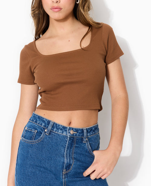 T-shirt court en maille côtelée encolure carrée - PIMKIE - 2