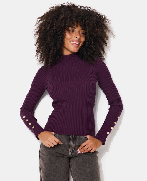 Pull ajusté en maille côtelée avec boutons bijoux - PIMKIE - 1