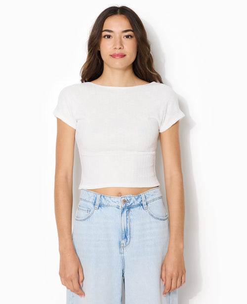 Top court en maille effet dentelle avec dos dégagé - PIMKIE - 5