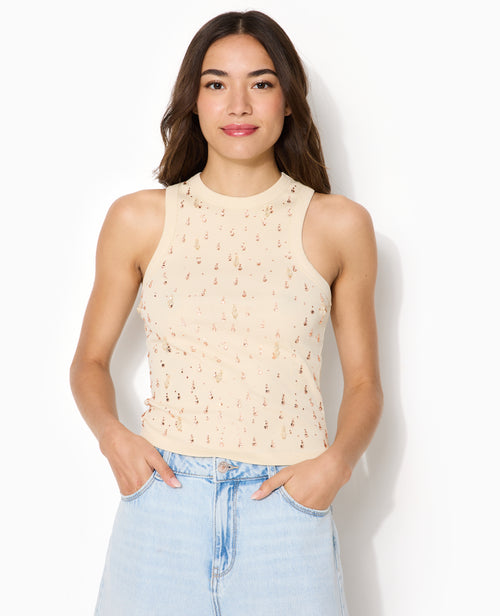 Débardeur dos nageur avec strass et perles devant - PIMKIE - 1