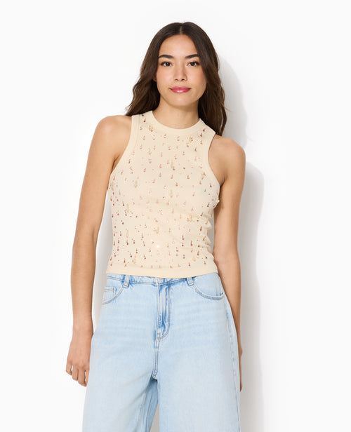 Débardeur dos nageur avec strass et perles devant - PIMKIE - 5