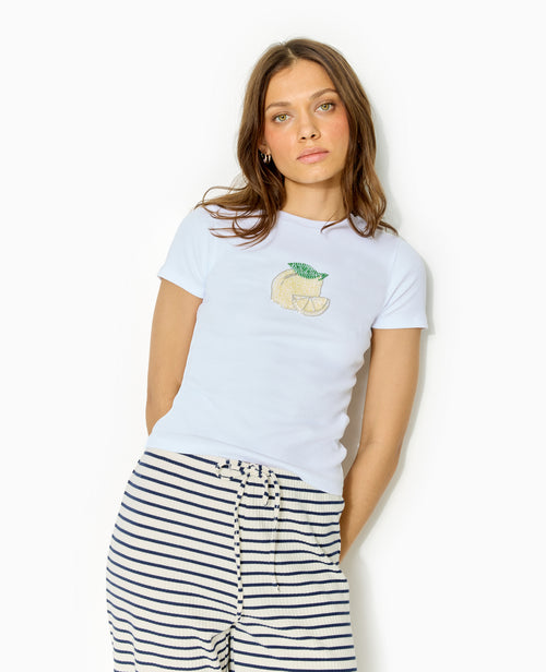 T-shirt ajusté en maille côtelée avec citron - PIMKIE - 1