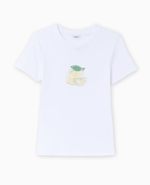 T-shirt ajusté en maille côtelée avec citron - PIMKIE - 4