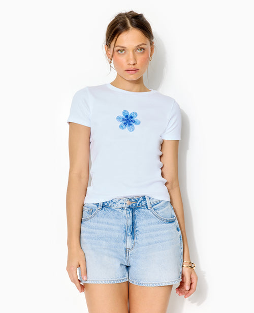 T-shirt ajusté en maille côtelée avec fleur - PIMKIE - 5