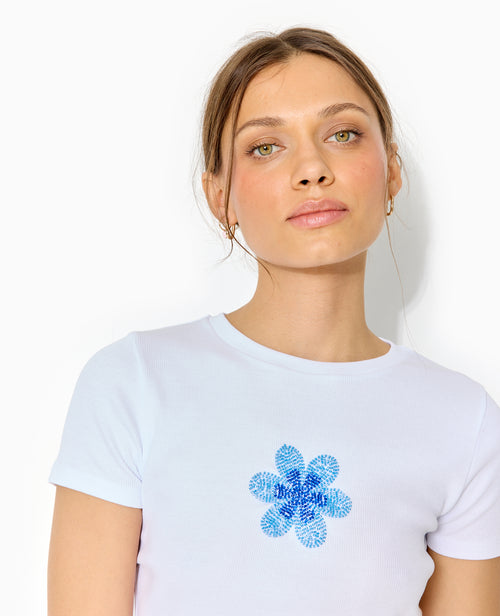 T-shirt ajusté en maille côtelée avec fleur - PIMKIE - 7
