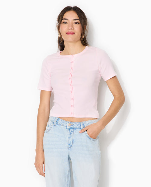 T-shirt boutonné en maille côtelée - PIMKIE - 1