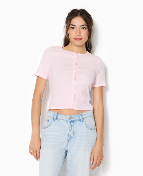 T-shirt boutonné en maille côtelée - PIMKIE - 5