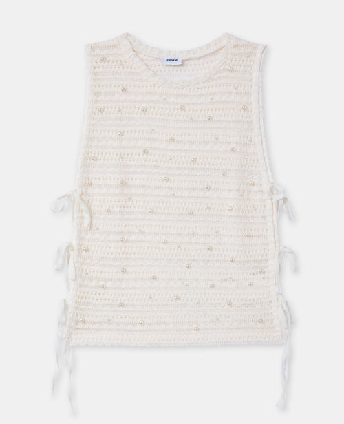 Top en maille ajourée avec perles et nouettes - PIMKIE - 4