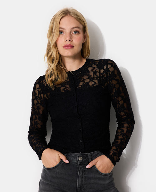 Top boutonné manches longues en dentelle - PIMKIE - 5