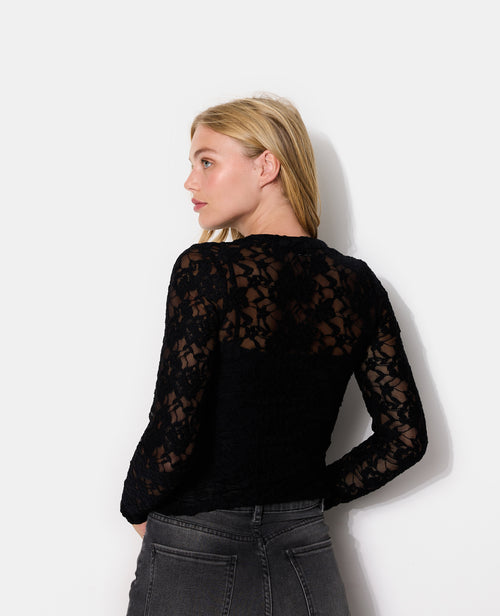 Top boutonné manches longues en dentelle - PIMKIE - 6