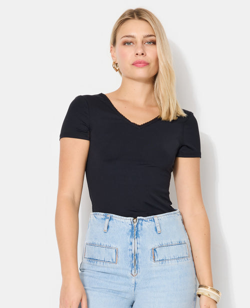 T-shirt col V avec découpe dos et détail dentelle - PIMKIE - 5