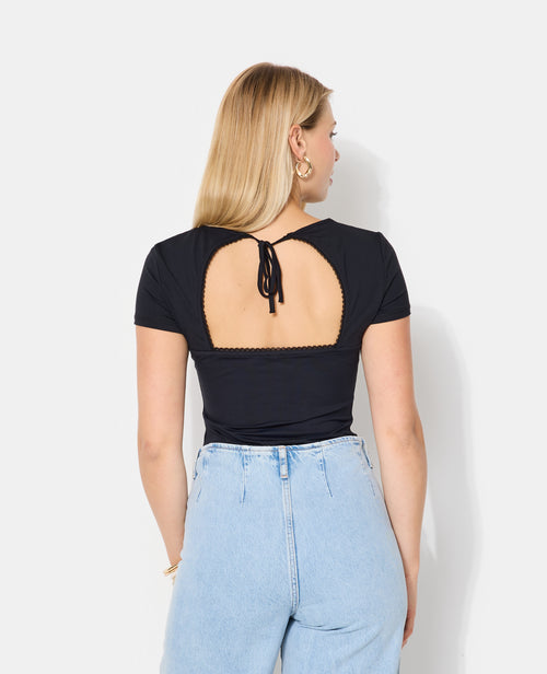 T-shirt col V avec découpe dos et détail dentelle - PIMKIE - 6