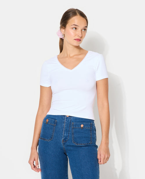 T-shirt col V avec découpe dos et détail dentelle - PIMKIE - 1