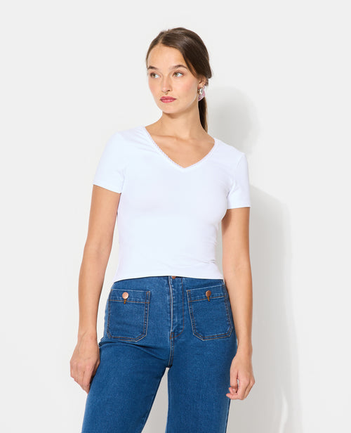 T-shirt col V avec découpe dos et détail dentelle - PIMKIE - 5