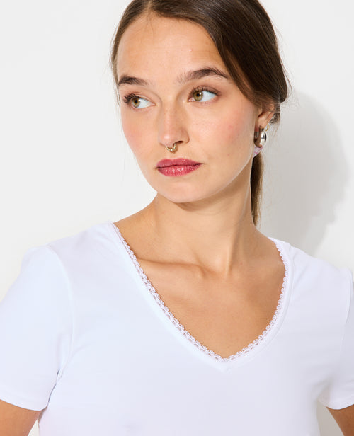 T-shirt col V avec découpe dos et détail dentelle - PIMKIE - 1