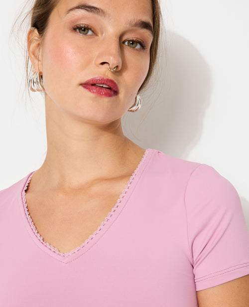 T-shirt col V avec découpe dos et détail dentelle - PIMKIE - 2