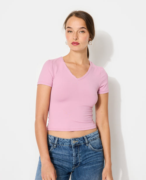 T-shirt col V avec découpe dos et détail dentelle - PIMKIE - 5