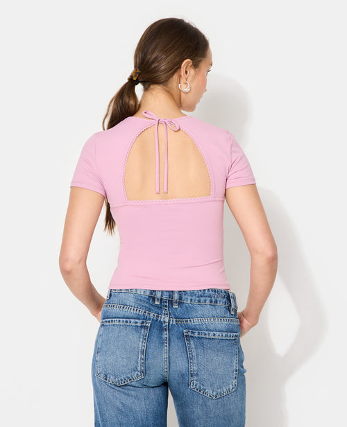T-shirt col V avec découpe dos et détail dentelle - PIMKIE - 6