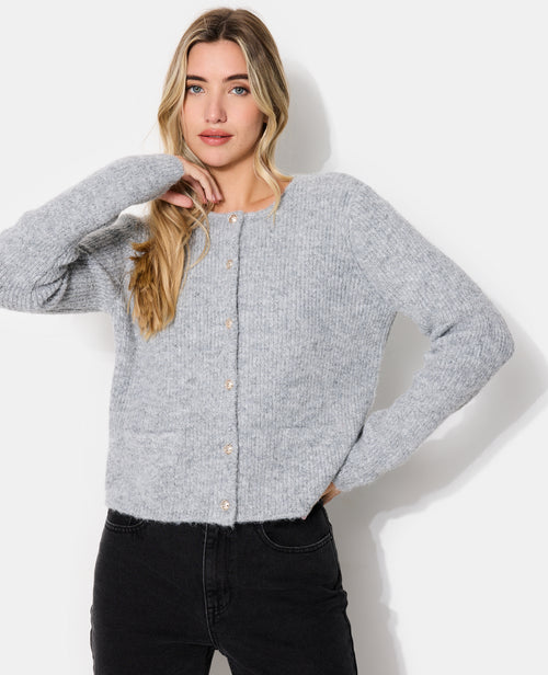 Gilet col rond avec boutons écussons - PIMKIE - 5