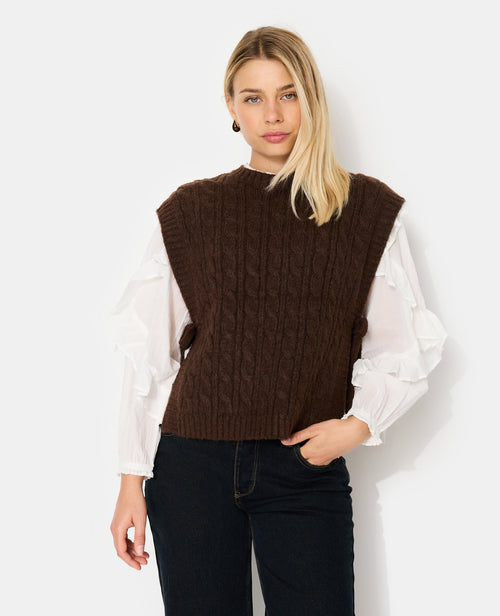 Pull sans manches en maille torsadée avec nouettes - PIMKIE - 1