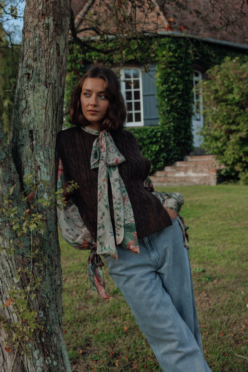 Pull sans manches en maille torsadée avec nouettes - PIMKIE - 1