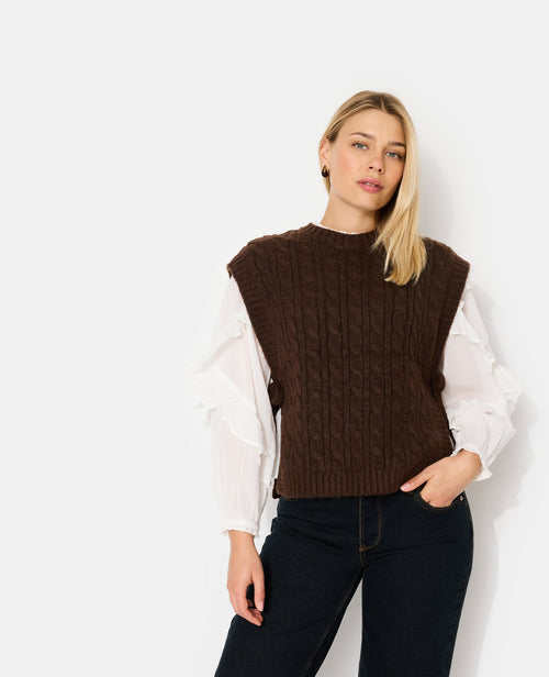 Pull sans manches en maille torsadée avec nouettes - PIMKIE - 5