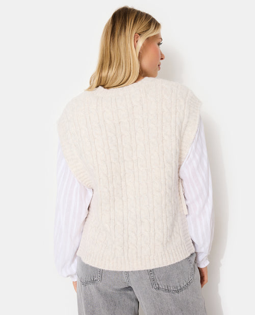 Pull sans manches en maille torsadée avec nouettes - PIMKIE - 6