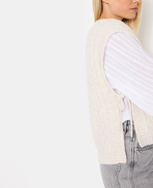 Pull sans manches en maille torsadée avec nouettes - PIMKIE - 7