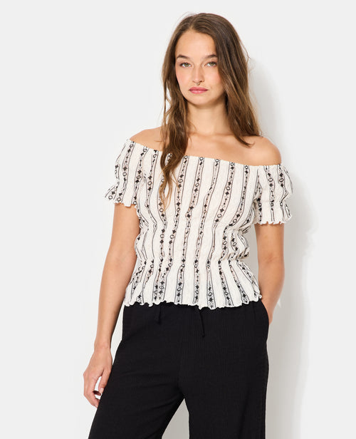 Top encolure Bardot en tissu fantaisie - PIMKIE - 1