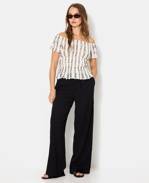 Top encolure Bardot en tissu fantaisie - PIMKIE - 3