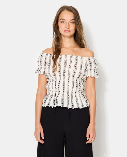 Top encolure Bardot en tissu fantaisie - PIMKIE - 5