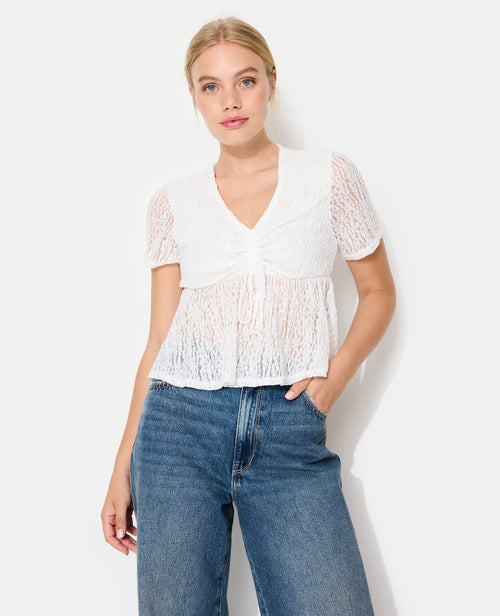 Top en dentelle avec col V et lien coulissé - PIMKIE - 1