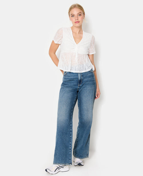 Top en dentelle avec col V et lien coulissé - PIMKIE - 3