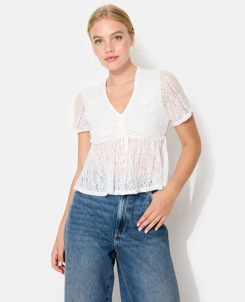 Top en dentelle avec col V et lien coulissé - PIMKIE - 5