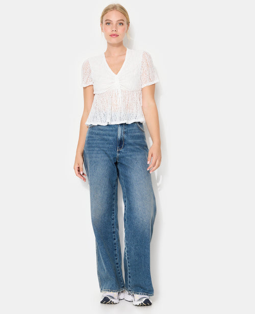 Top en dentelle avec col V et lien coulissé - PIMKIE - 1