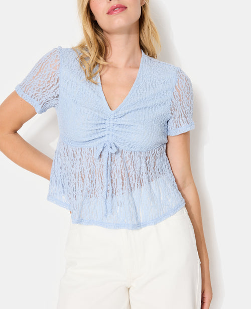 Top en dentelle avec col V et lien coulissé - PIMKIE - 2