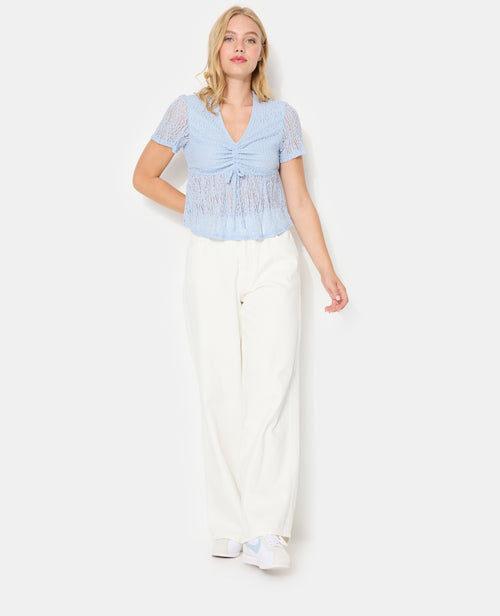 Top en dentelle avec col V et lien coulissé - PIMKIE - 3