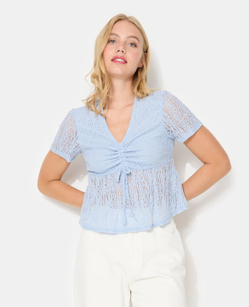 Top en dentelle avec col V et lien coulissé - PIMKIE - 1