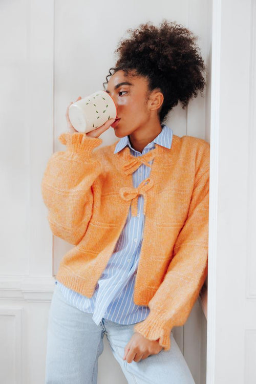 Gilet en maille fantaisie avec nouettes et volants - PIMKIE - 1