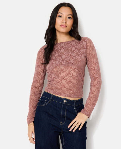 Top en résille avec motifs fleurs en velours - PIMKIE - 1
