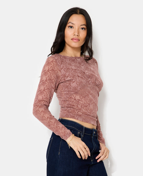 Top en résille avec motifs fleurs en velours - PIMKIE - 5