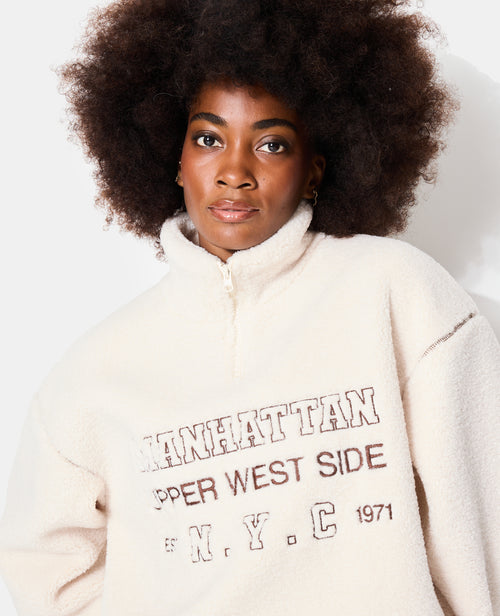 Sweat droit en sherpa col zippé avec broderies - PIMKIE - 2