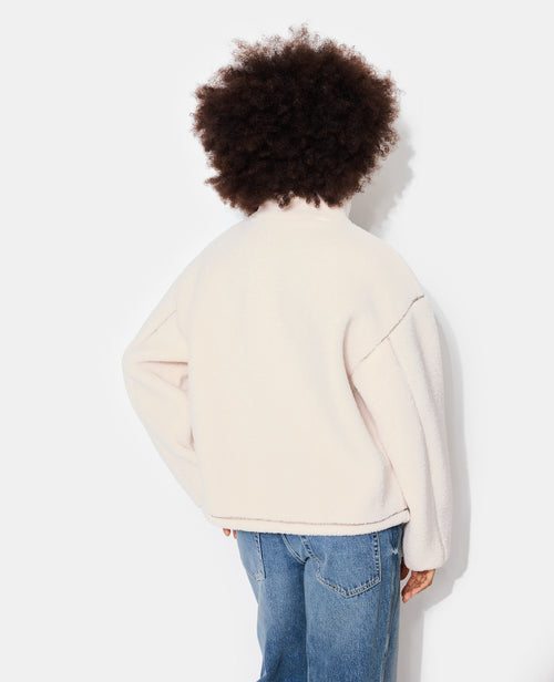 Sweat droit en sherpa col zippé avec broderies - PIMKIE - 6