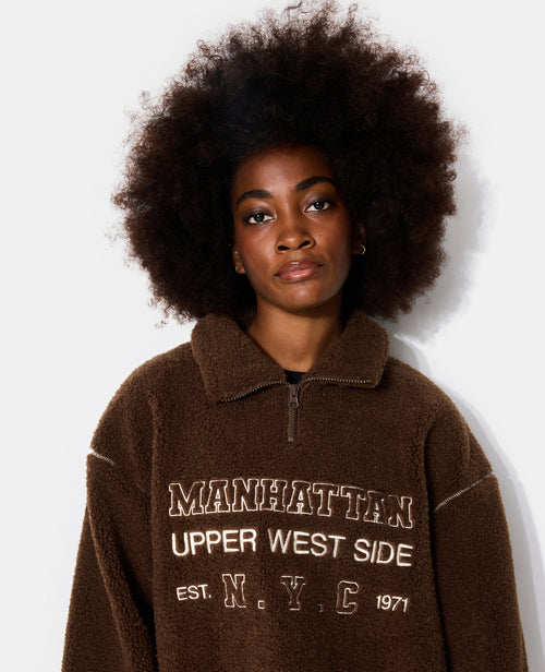 Sweat droit en sherpa col zippé avec broderies - PIMKIE - 2