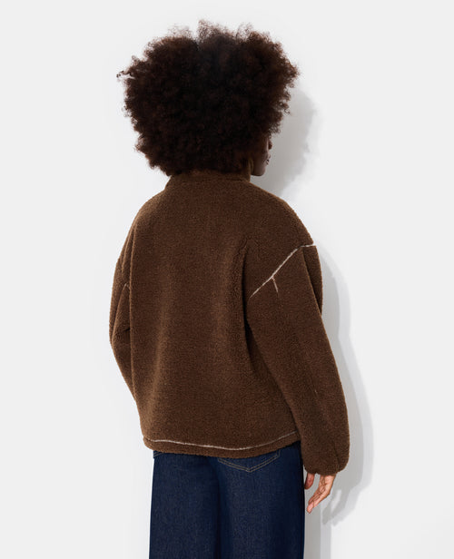 Sweat droit en sherpa col zippé avec broderies - PIMKIE - 6