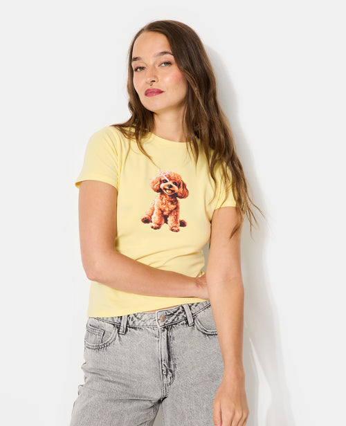 T-shirt ajusté avec print chien + nœud cousu - PIMKIE - 1