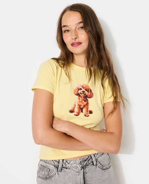 T-shirt ajusté avec print chien + nœud cousu - PIMKIE - 2