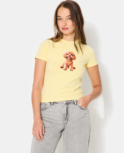 T-shirt ajusté avec print chien + nœud cousu - PIMKIE - 5