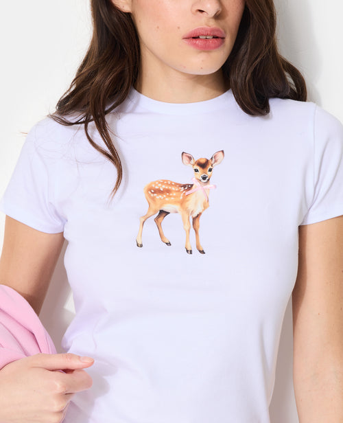 T-shirt ajusté avec print faon + nœud cousu - PIMKIE - 2