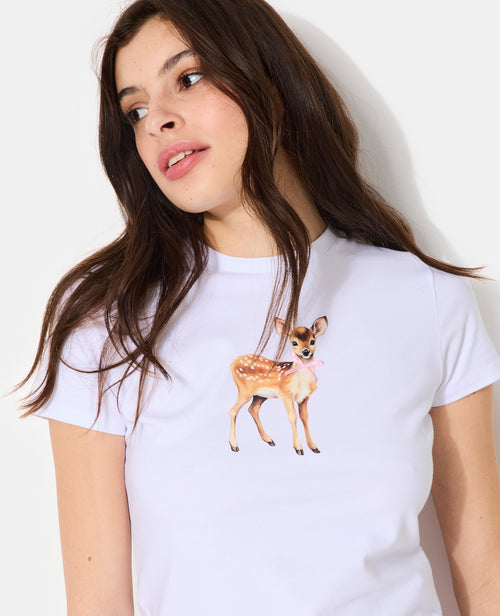 T-shirt ajusté avec print faon + nœud cousu - PIMKIE - 1
